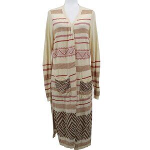 GiGiO‎ Long Line Cardigan Womens S Cream Southwestern Tribal Boho Hippie Neutral